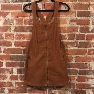Tan corduroy overalls dress.